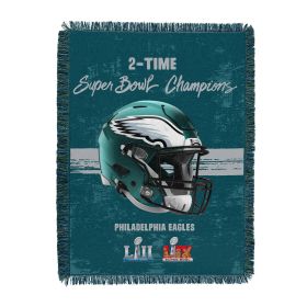 Philadelphia Eagles NFL 2025 Super Bowl LIX Multi Champ Powerhouse Woven Tapestry Throw Blanket 48X60 Inches