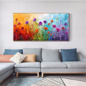 Handmade Oil Painting Abstract Colorful Floral Canvas Wall Art Hand Painted Thick Textured Petal Knife Painting Contemporary Home Decor Customize (Style: 01, size: 60x120cm)