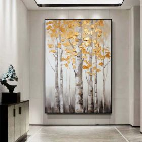 Handmade Oil Painting Original Landscape Painting Birch Trees Painting Gray Gold Wall Art Extra Large Wall Art Painting Modern Wall Decor Contemp (Style: 01, size: 80x120cm)