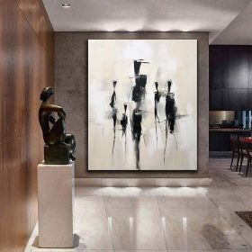 Handmade Oil Painting Original Beige Wall Art Black Oil Painting Contemporary Minimalist Art Minimalist Figure Painting Portrait Painting Custom (Style: 01, size: 80x120cm)