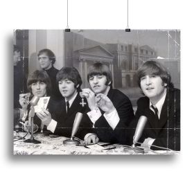 The Beatles at a press conference with their MBEs Canvas Print or Poster (Type: Standard Framed Canvas Print, size: XX-Large (32" x 24"))
