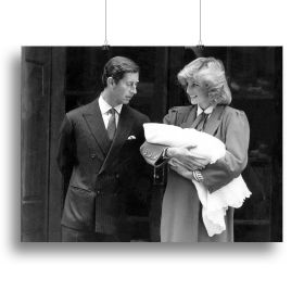 Prince Harry as a newborn with proud parents Canvas Print or Poster (Type: Poster Print, size: X-Large (28" x 20"))