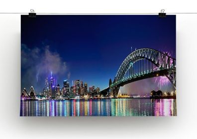 Sydney Harbour NYE Fireworks Canvas Print or Poster (Type: Standard Framed Canvas Print, size: 40" x 26" / 100cm x 65cm (approx))
