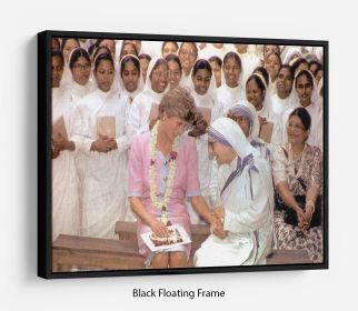 Princes Diana with Mother Theresa in Calcutta India Floating Frame Canvas (Color: Dark Walnut, size: 12" x 8" / 30cm x 20cm (approx))