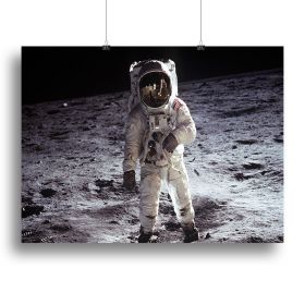 Buzz Aldrin Astronaut Man On Moon Canvas Print or Poster (Type: Standard Framed Canvas Print, size: 32" x 24" / 80cm x 60cm (approx))