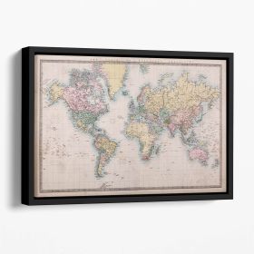 Original old hand coloured map Floating Framed Canvas (Color: Black, size: 36" x 24" / 90cm x 60cm (approx))
