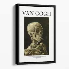 Head of a skeleton with a burning cigarette Titled Floating Framed Canvas (Color: Black, size: 16" x 12" / 42cm x 30cm approx)