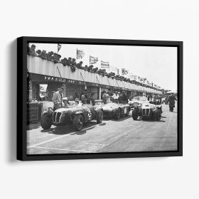The pit lane at the British Grand Prix at Silverstone in 1953 Floating Framed Canvas (Color: Black, size: 40" x 26" / 100cm x 65cm (approx))