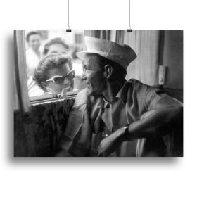 Frank Sinatra with a fan Canvas Print or Poster (Type: Standard Framed Canvas Print, size: X-Large (28" x 20"))