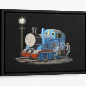 Banksy Thomas the Tank Engine Floating Framed Canvas (Color: Black, size: 36" x 24" / 90cm x 60cm (approx))