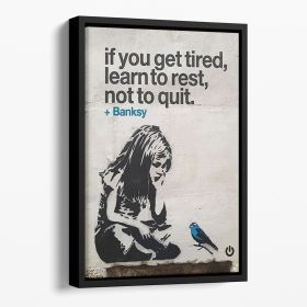 banksy if you get tired Floating Framed Canvas (Color: Black, size: 24" x 16" / 60cm x 40cm (approx))