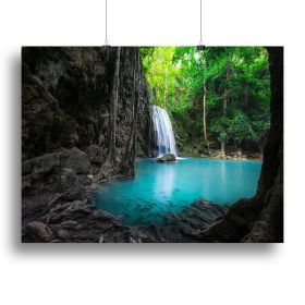 lowing turquoise water of Erawan cascade Canvas Print or Poster (Type: Standard Framed Canvas Print, size: 32" x 24" / 80cm x 60cm (approx))