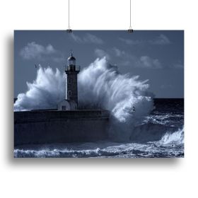 Stormy waves over old lighthouse Canvas Print or Poster (Type: Standard Framed Canvas Print, size: 12" x 8" / 30cm x 20cm (approx))