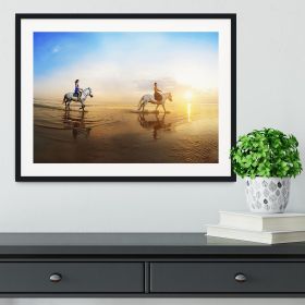 Love background Family and horse in the sunshine Framed Print (Color: Black/With White Edging, size: 36" x 24" / 90cm x 60cm (approx))