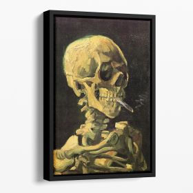Skull with Burning Cigarette by Van Gogh Floating Framed Canvas (Color: Black, size: 24" x 16" / 60cm x 40cm (approx))