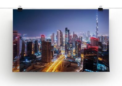 Beautiful night cityscape of Dubai Canvas Print or Poster (Type: Poster Print, size: 16" x 12" / 42cm x 30cm (approx))