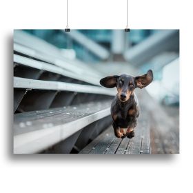 Ein kleiner Hund lAcuft durch die Welt Canvas Print or Poster (Type: Standard Framed Canvas Print, size: 12" x 8" / 30cm x 20cm approx)
