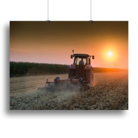 Tractor plowing field at dusk Canvas Print or Poster (Type: Poster Print, size: 24" x 16" / 60cm x 40cm (approx))