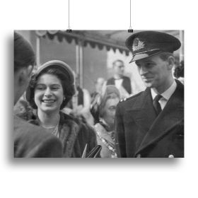 Queen Elizabeth II and Prince Philip touring as young couple Canvas Print or Poster (Type: Standard Framed Canvas Print, size: Medium (16" x 12"))