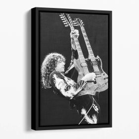Jimmy Page of Led Zeppelin Floating Framed Canvas (Color: Black, size: 16" x 12" / 42cm x 30cm (approx))