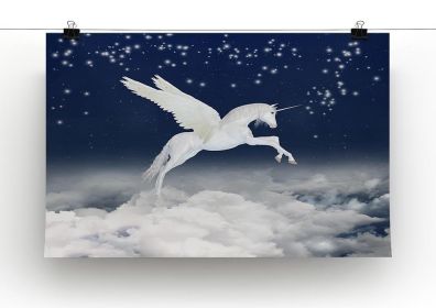 White unicorn flying in the sky Canvas Print or Poster (Type: Standard Framed Canvas Print, size: X-Large (28" x 20"))