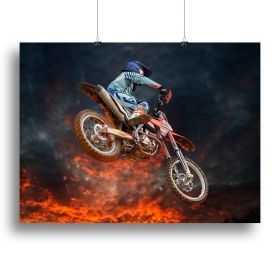Jumping motocross rider Canvas Print or Poster (Type: Poster Print, size: 16" x 12" / 42cm x 30cm (approx))